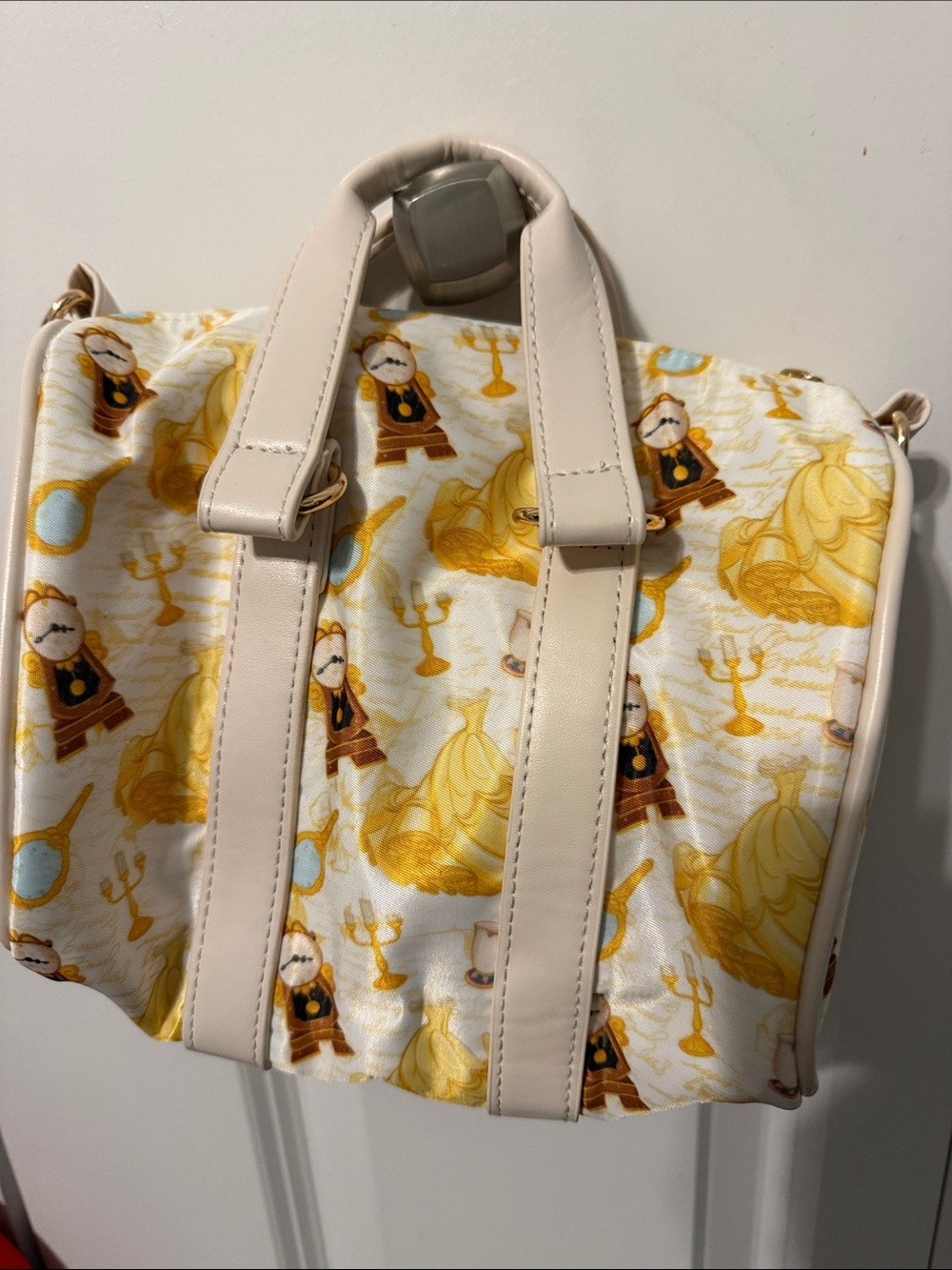 Cream and Yellow Beauty and Beast Mini Duffle Crossbody Bag 7x7